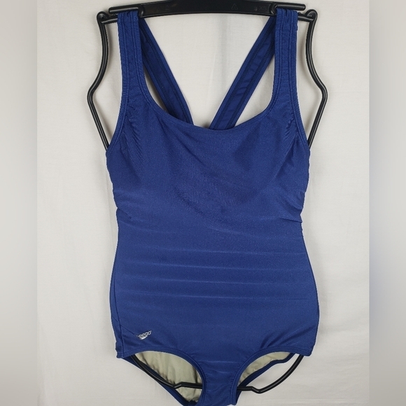 Speedo Blue One Piece Swimsuit w/CrissCross Back Sz 8 - Picture 2 of 10